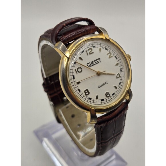 Vintage Guess 1988 Gold Tone Unisex White Dial Watch. New Battery + Band main image 9